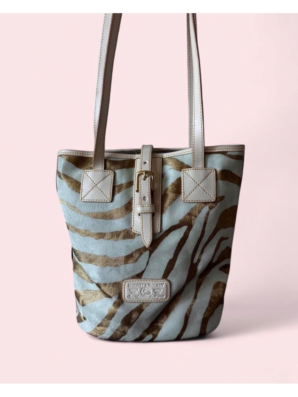 Dooney & Bourke Vintage Zebra Print buckle bucket bag